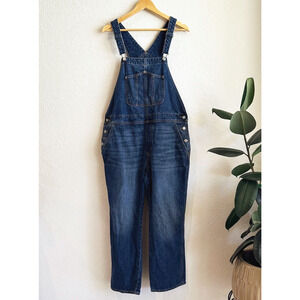 Old Navy Womens Straight Leg Denim Bib Overalls Size 16 Dark Wash Retro 90s